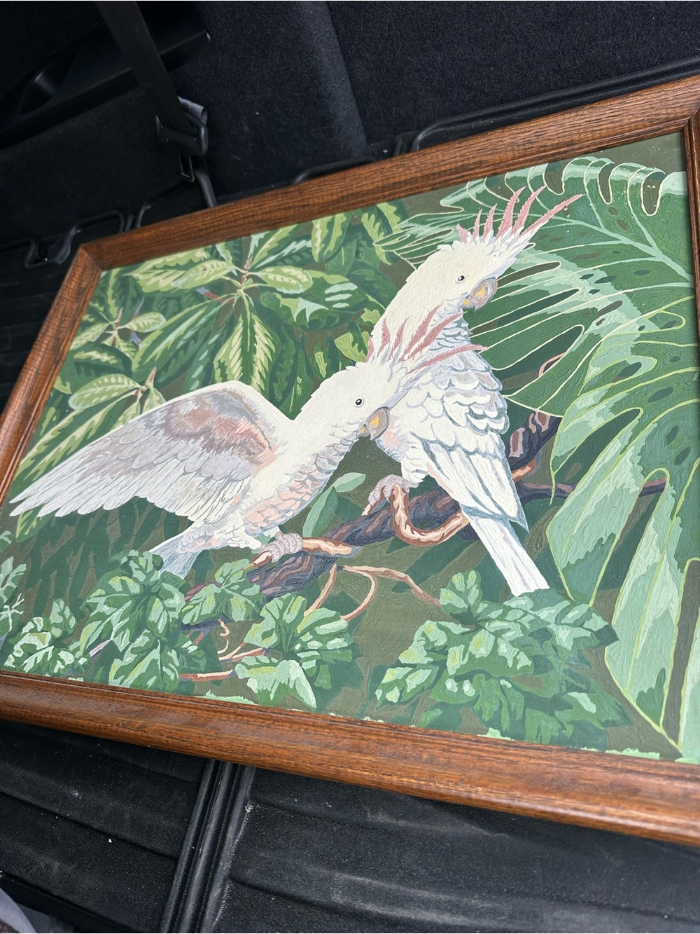 MCM retro  Cockatoo birds Botanical painting in Green White lavender pink - Picture 6 of 7